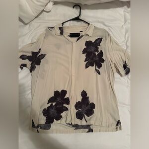 All Saints Cream and Black Floral Button-Down Shirt